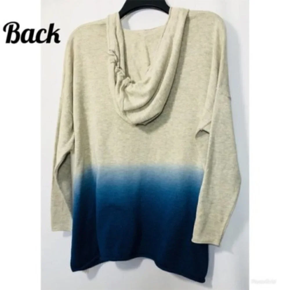 Chaps Womens Blue Ombre Tie Dyed Long Sleeve Pull Over Kangaroo Hoodie Sz S New